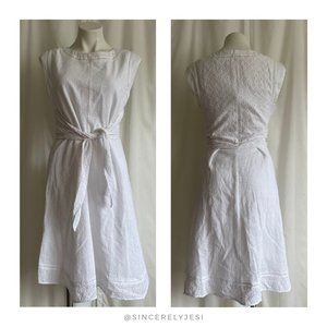 CAbi ▪ Lizzie Eyelet White Summer Bridal Tie-Front Lace Fit & Flare Midi Dress